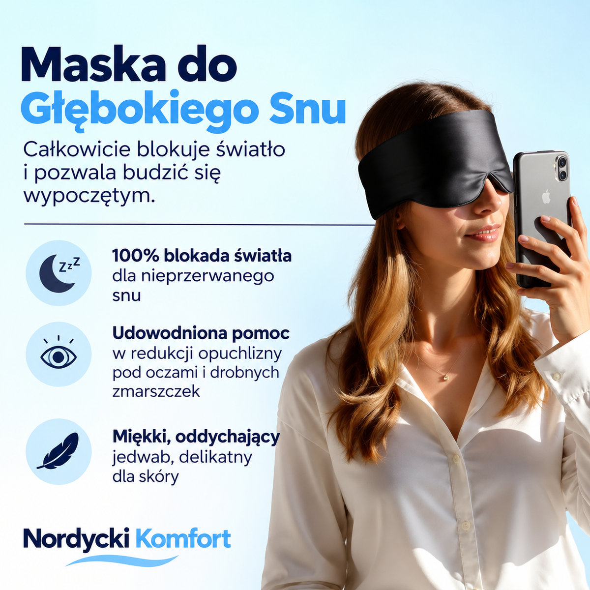 Jedwabna maska do spania Premium | Czysta miękkość.